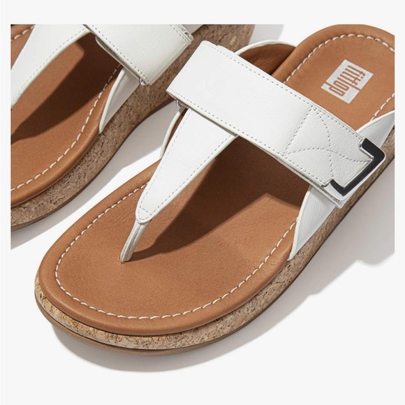 Fitflop Remi Toe Post Thongs Urban White Leather Adjustable Sandals Women’s 11 - Picture 1 of 15